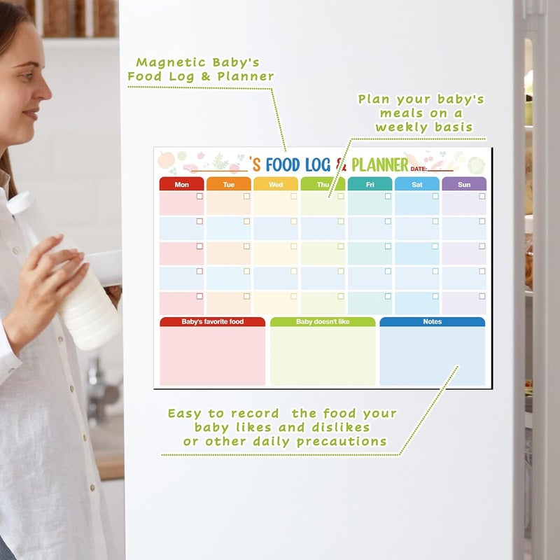 Thboxes 2 Pack Baby First Foods Checklist, 14x10"Baby Food Chart with 2 Dry Erase Markers, Magnetic Baby's First Food Tracker & Daily Food Log Meal Planner, 101 Foods Before 1 Checklist Magnet for Fridge - Image 5